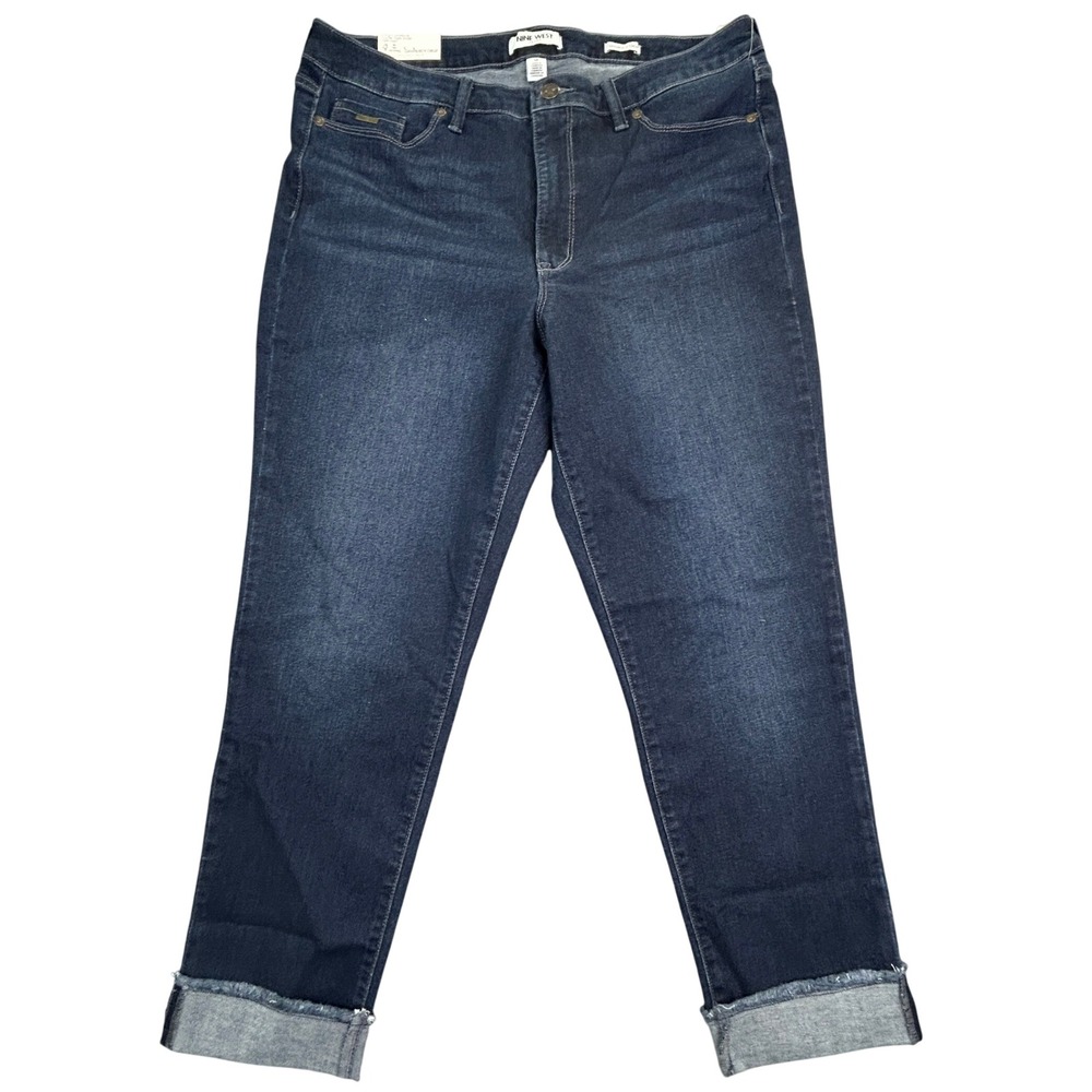 Nine West Gramercy Crop Jeans Women's 14 Blue Frayed Cuff Slim Fit